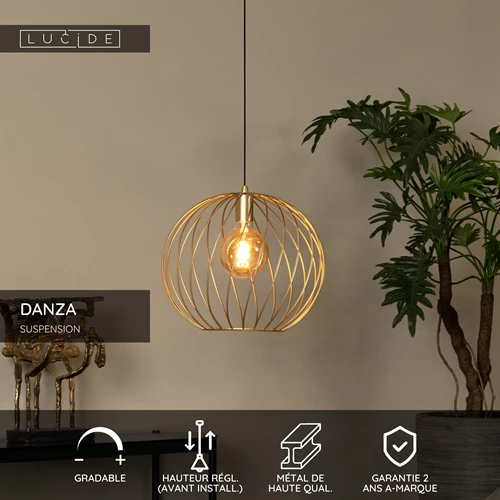 Lucide DANZA - Suspension - Ø 40 cm - 1xE27 - Or Mat / Laiton - USP